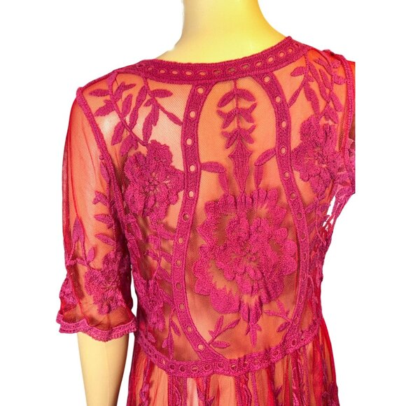 Sheer Floral Mesh Maxi Dress/Overlay with Plunge Neckline Fairy Castlecore - Picture 6 of 11